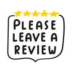 Please leave a review. Hand drawn badge. Vector design. Illustration on white background.