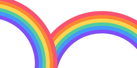 Flat wide rainbow arc shape. Half circle, bright spectrum colors. Colorful striped pattern