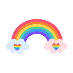 LGBT rainbow, hearts and clouds on white background. Pride community. LGBTQ. Rainbow flag sexual identity