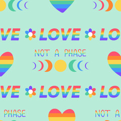 Pride Month seamless pattern.  Symbol of the LGBT community and Rainbow elements. Perfect for fabric, textile, wrapping paper, wallpaper and other print and design