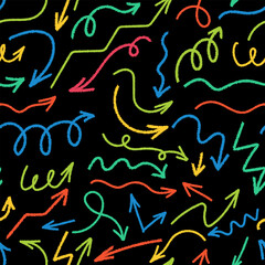 Multi colored seamless pattern with various chalk arrow. Modern print for textile, fabric, wallpaper, wrapping, gift wrap, paper, scrapbook and packaging