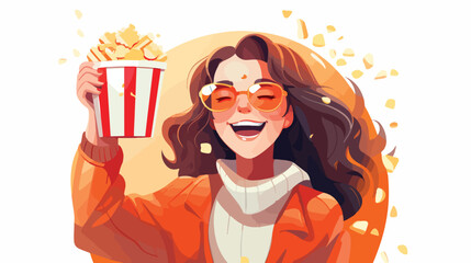 Cinema concept. Happy woman watching film with 3d g