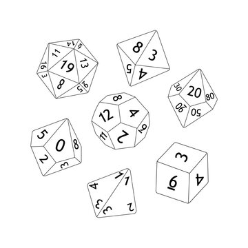 D8 D10 D12 D20 Dice for Board games. Collection of polyhedral dices with different sides