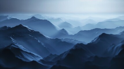 The image is of a mountain range with a blue sky in the background. The mountains are covered in snow and the sky is clear and bright. Scene is serene and peaceful, with the vast expanse of mountains