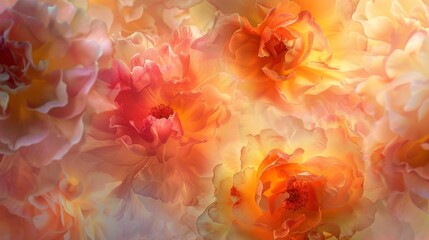 A close up of a bunch of orange flowers. The flowers are in various sizes and are arranged in a way that creates a sense of depth and dimension. Scene is warm and inviting