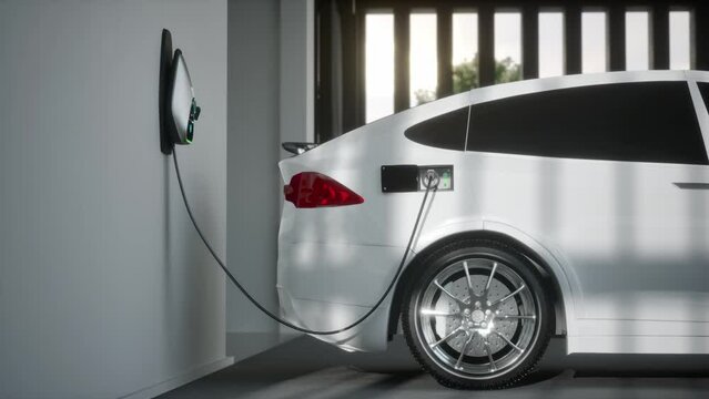 Charging Electric Car Suv In Garage 3D Animation