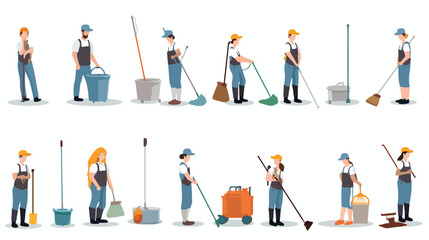 Fototapeta na wymiar Cleaning service worker creation set or constructor