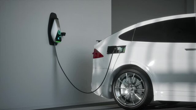 Charging Electric Car Suv In Garage 3D Animation