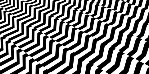 Abstract black and white monochrome regular wall steps striped line art pattern background template plane, optical illusion modern template