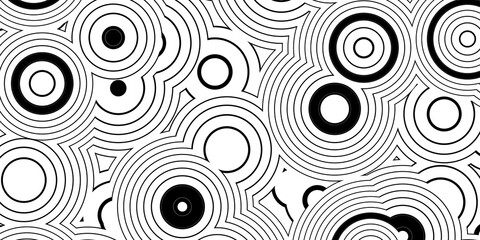 Abstract modern minimal black and white monochrome geometry thin concentric circles pattern background