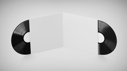 White Vinyl Record Mockup, Blank record album with CD/DVD/Bluray Disk 3d rendering isolated on light background	