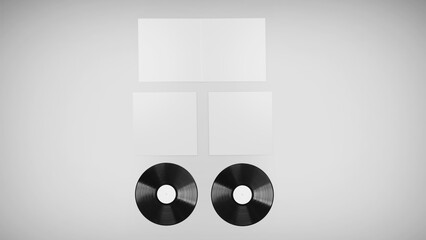 White Vinyl Record Mockup, Blank record album with CD/DVD/Bluray Disk 3d rendering isolated on light background	
