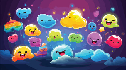 Cloud of messages with cute emoji. Speech bubbles w