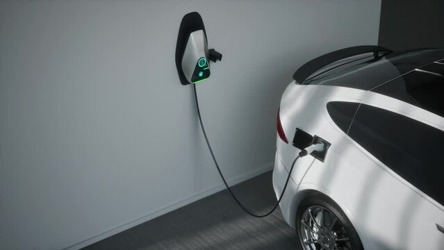 Charging Electric Car Suv In Garage 3D Animation