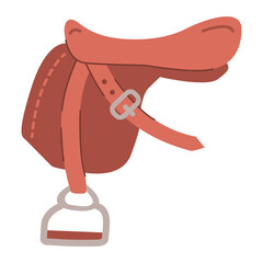 English saddle.Horse saddle.Cowboy saddle.Horse riding tack gear.Equestrian sport tool.Items for horses. Hippodrome and horse symbol.Flat vector illustration.Doodle sketch style.