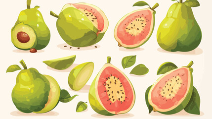 Guava half cut tropical fruit. Exotic fresh food cr