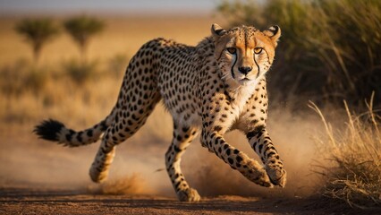 Obraz premium Imagine capturing a breathtaking scene of a cheetah in the golden light of a late African afternoon.