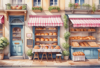watercolor of bakery shop