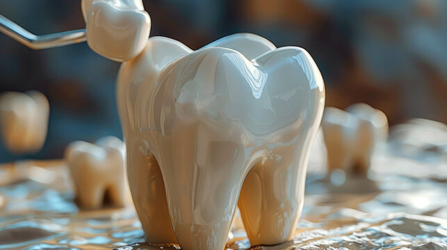 A realistic tooth sitting on gums getting a cavity painted over. Generative AI.