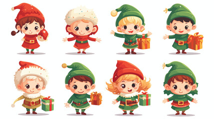 Collection of Christmas elves isolated on white bac