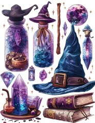 Magical Celestial Props Sublimation Clipart Sheet - obrazy, fototapety, plakaty