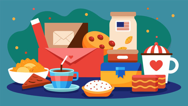 An assortment of international snacks and treats displayed on a table representing the diverse backgrounds of the pen pals who will soon be