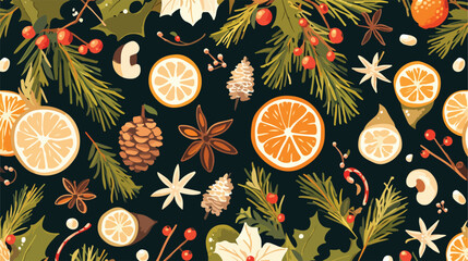 Hand drawn seamless pattern with parts of Christmas