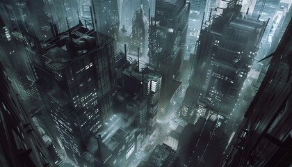 A dark and rainy cityscape