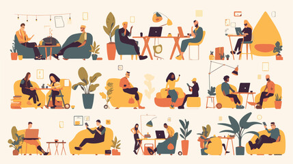 Contemporary workspace flat vector illustrations se