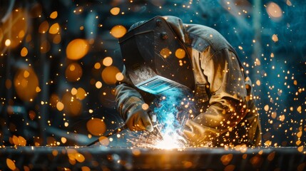 midst the sparks and heat, welders shape the future, their craft a testament to human perseverance and innovation - obrazy, fototapety, plakaty