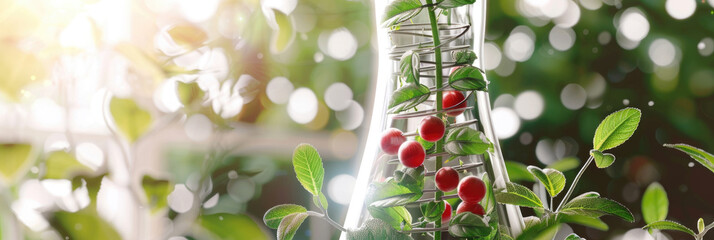 A tall glass vase brimming with vibrant red berries, creating a striking visual display - Powered by Adobe