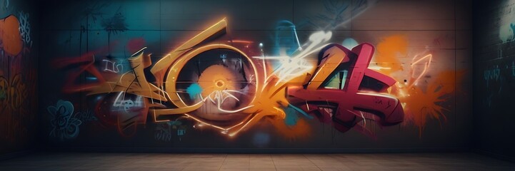 A vibrant graffiti art piece on a dark backdrop
