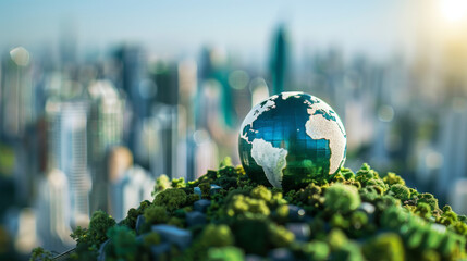 miniature macro photograph of sustainable eco city