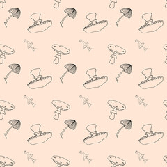 Mushroom seamless pattern. Cute doodle mushroom walpaper. Hand drawn mushroom pattern for wrapping paper