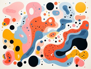 Abstract blobs, pastel to bold, continuous design, flat graphic, white base ,  childlike drawing - obrazy, fototapety, plakaty