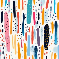 Bold lines and speckles, endless stripe pattern, vector graphic, white canvas ,  childlike drawing - obrazy, fototapety, plakaty