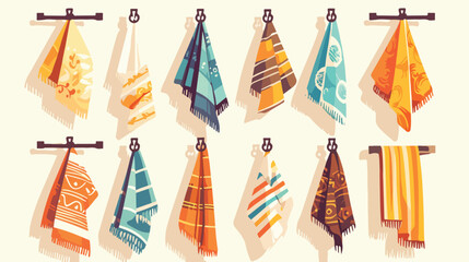 Hanging towels collection vector illustration. Kitc