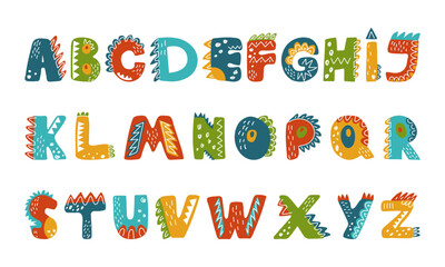 Dino alphabet. Letters for children to write words, for cards, posters, banners, for children's clothes and dishes, for kid's room decor