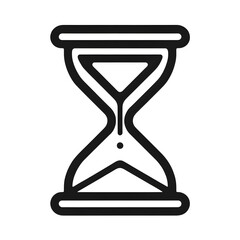 A simple black and white icon illustration of an hourglass