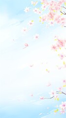 A watercolor painting of cherry blossoms against a blue sky.