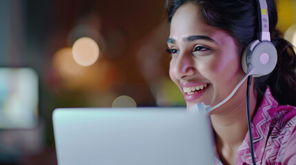 indian call center agent wearing headset
