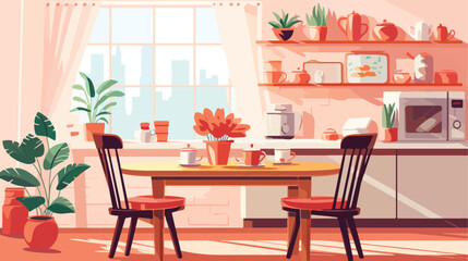 Cozy home kitchen interiors set. Modern comfortable