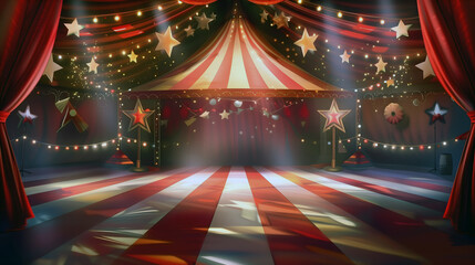 big top circus atmosphere with radiant star decorations background