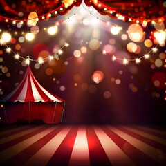 vintage circus tent backdrop with glowing festoon lights background
