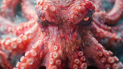 Fotobehang A single giant monster pink octopus, angry, movie, background is back © Tee