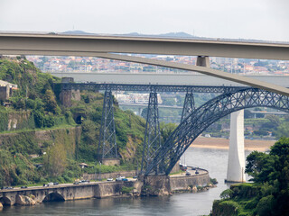 Porto, Portugal an Unusual view of Luis I Bridge over Douro River