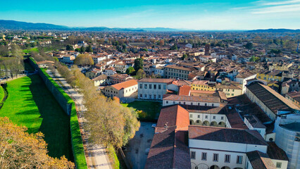Fototapeta na wymiar Aerial view of Lucca medieval town, Tuscany - Italy