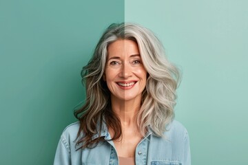 Fototapeta premium Aging identity and wrinkle severity in women tackled with salicylic acid and face lift through skincare solutions, promoting aging duality in life transitions.