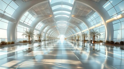 Airport architectural design, modern, ray tracing. Generative AI.