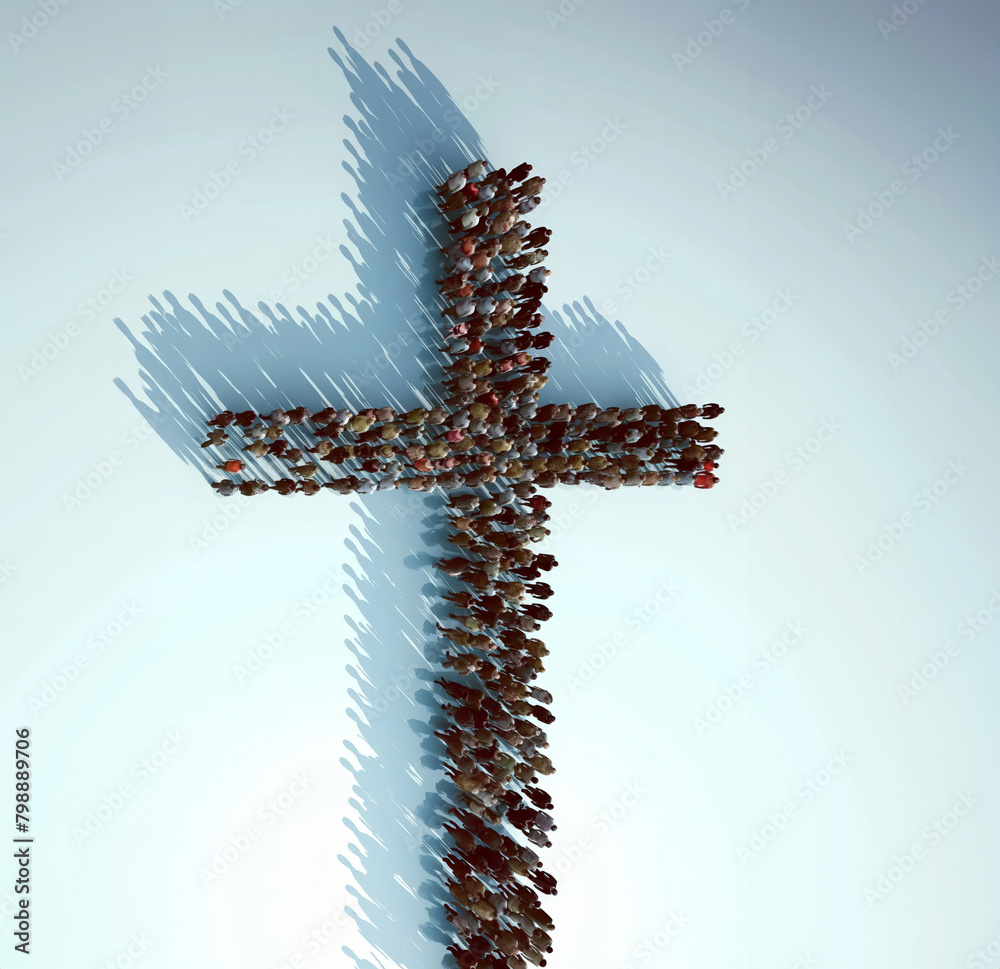Wall mural aerial view of a crowd grouped in the shape of a cross